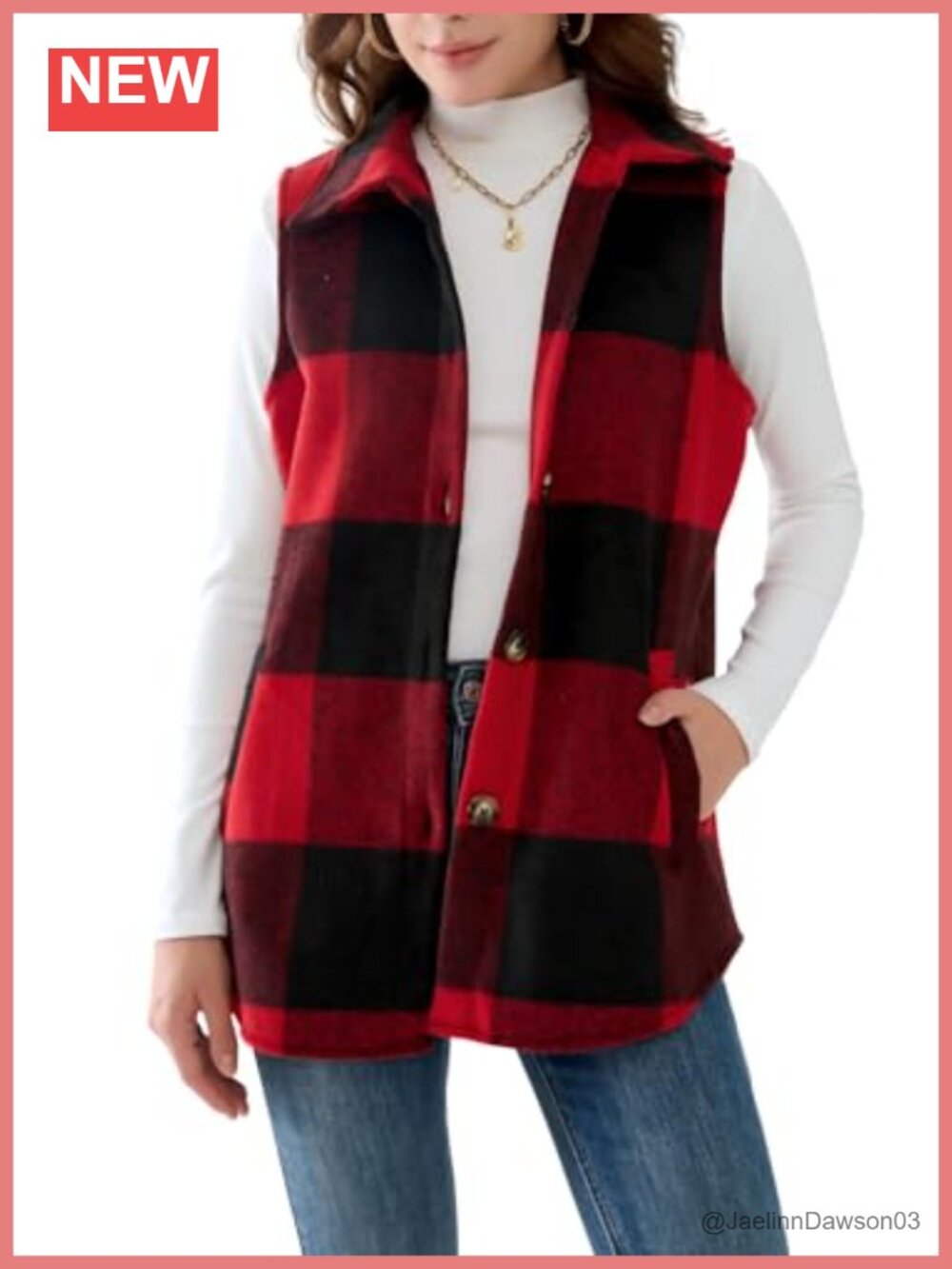 Women's Flannel Plaid Vest Sleeveless Button Down Shirt Jacket with Pockets